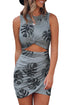 Print Hollow Out Twist Bodycon Mini Dress